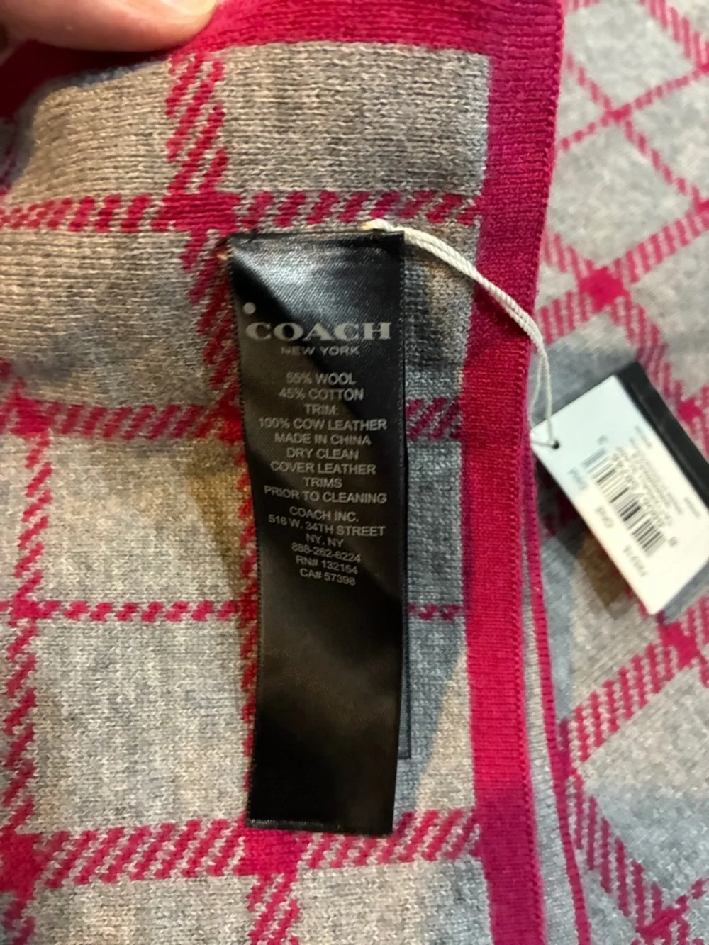 Coach Red and Gray Windowpane Wool Scarf - Picture 8 of 12